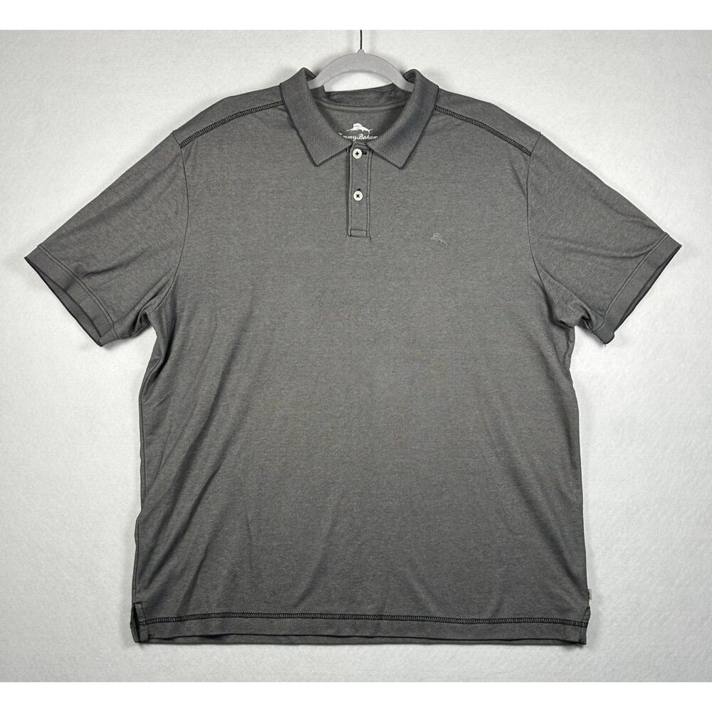 Tommy Bahama Men's XL Gray Short Sleeve Polo Shirt Cotton Blend Marlin Logo